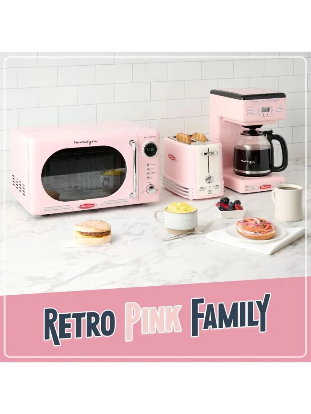 Retro Wide 2-Slice Pink Vintage Design With Crumb Stainless Steel Tray Toaster